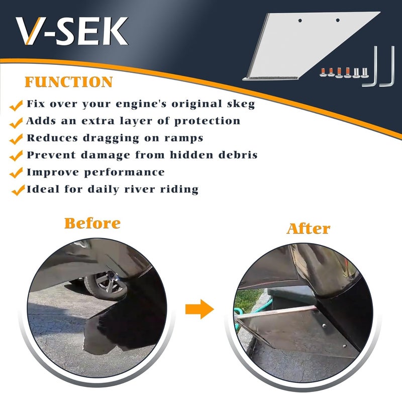 V-SEK 27031 Skeg Guard Protector Kit with Drain Hole Stainless Steel Compatible with Mercury MerCruiser Alpha One Generation 2 1991-Present - Image 3